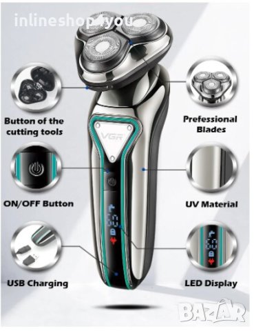 Професионална мъжка самобръсначка VGR, V-323, Водоустойчива, USB зареждаане, снимка 2 - Електрически самобръсначки - 44101964