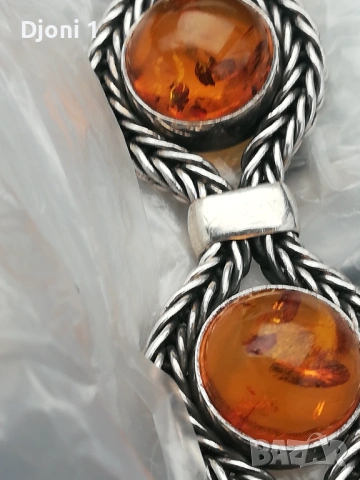 Винтидж сребърна гривна с кехлибар , снимка 8 - Антикварни и старинни предмети - 53607115