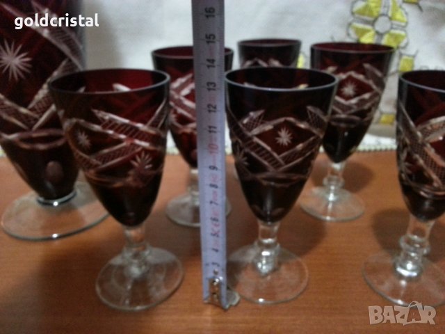 Цветен червен кристал чаши с гарафа, снимка 8 - Антикварни и старинни предмети - 43342861