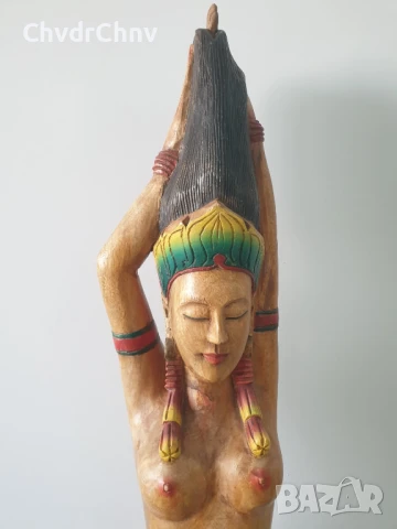 128см-10кг ръчна дърворезба/еротика/голяма стара дървена скулптура/гола жена на клада, снимка 5 - Антикварни и старинни предмети - 51300897