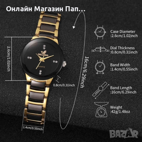 ORLANDO дамски кварцов часовник 26мм черно-златен дизайн, снимка 3 - Дамски - 52909445