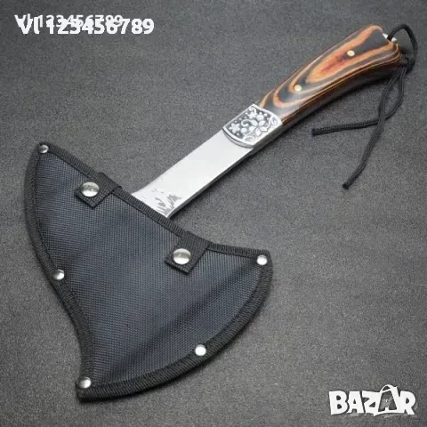 Руска компактна брадвичка с гравиран вълк Кемпинг Топор ст 65х13, снимка 2 - Ножове - 52777064