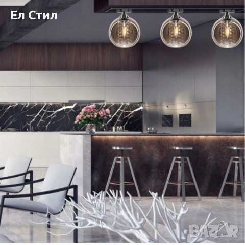 Луксозен плафон със стъклен абажур и кристали – стил, блясък и уют в един осветителен акцент, снимка 2 - Лампи за таван - 53588206