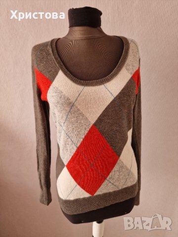 Фин вълнен пуловер ЕSPRIT в сиво каре - 14,00лв