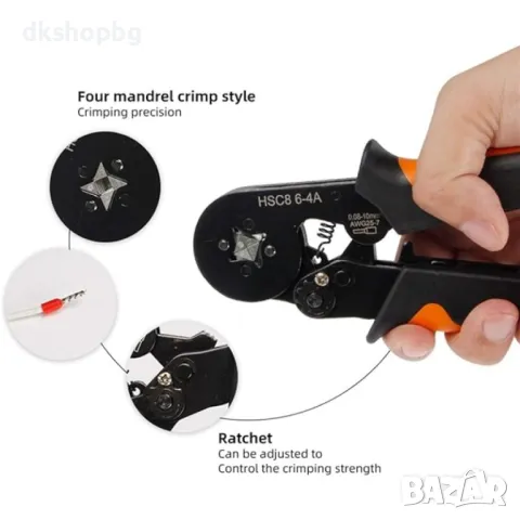 4403 Кримпващи клещи в комплект с 2000 броя кабелни обувки HSC8 6-4A, снимка 3 - Клещи - 48987626