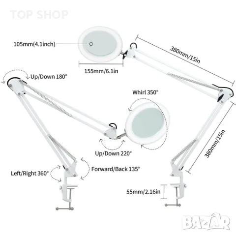 Led работна лампа с Лупа Beyamz Увеличително стъкло за маникюр и козметика, снимка 6 - Друго оборудване - 49064914