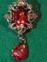 КРАСИВА АРТ-НУВО СТИЛ БРОШКА ПОЗЛАТЕНА с РУБИНИ КРИСТАЛИ 12381, снимка 3