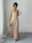 Дълга Уникална Рокля в Пясъчно Светло Злато Солей с Метален Златен Елемент, снимка 5
