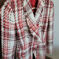 Дамско палто от букле в цвят екрю и червено, снимка 5 - Якета - 44855318