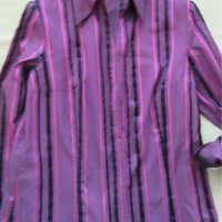  Дамска лилава блуза райе от тафта, размер 50, снимка 1 - Блузи с дълъг ръкав и пуловери - 27970774