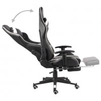 Въртящ геймърски стол с подложка за крака, бял, PVC, снимка 5 - Столове - 38209291