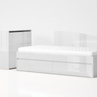 Легло Лео 90 с матрак 90/200 см., две чекмеджета, бял гланц,, снимка 1 - Мебели за детската стая - 43967188