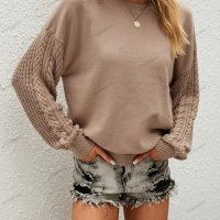 Дамски пуловер с усукани ръкави и кръгло деколте, 2цвята - 023 , снимка 7 - Блузи с дълъг ръкав и пуловери - 43245269