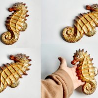 Винтидж керамична декорация за стена с морско конче 9 инча., снимка 2 - Антикварни и старинни предмети - 38345095