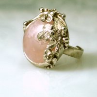 сребърен пръстен с розов кварц - ръчна изработка, бутиков модел, снимка 4 - Пръстени - 39407588