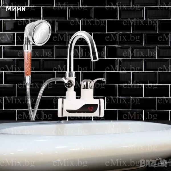 Хоризонтален нагревател за чешма с подвижен турмалинов душ, снимка 1