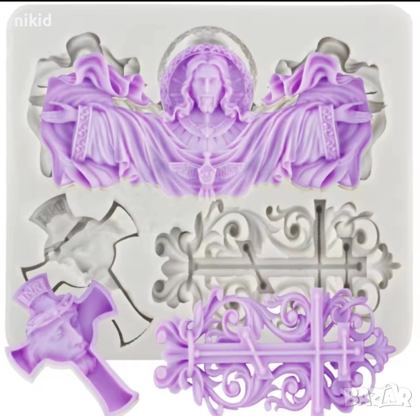 Кръст Господ Бог Иисус Христос  орнамент силиконов молд форма фондан декор, снимка 1