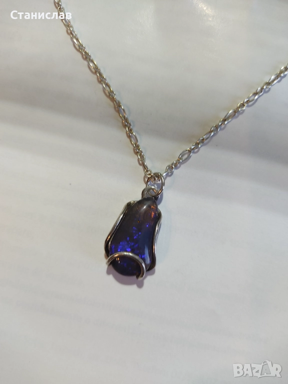 Сребърно колие с едър Австралийски опал, снимка 1