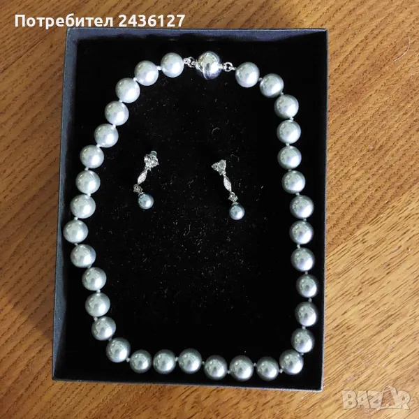 Комплект колие и обеци сиви перли, снимка 1