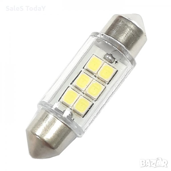 Комплект диодни крушки, 2бр., 6 SMD диода, 36ммм., 12V, бял, снимка 1