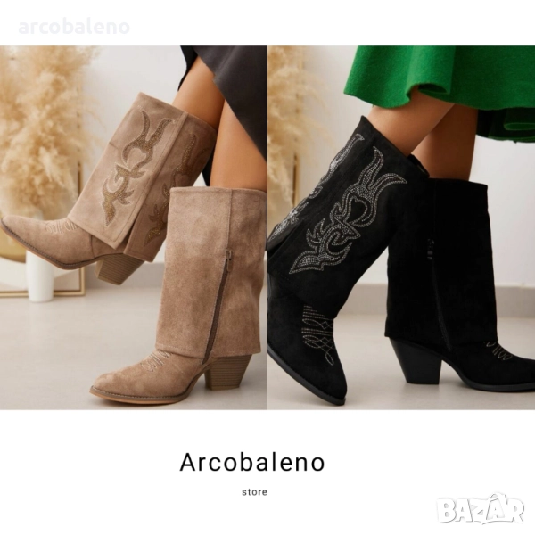 Дамски уестърн и байкърски ботуши, 2цвята , снимка 1