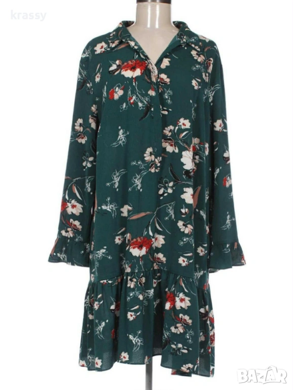 НОВА голяма дамска рокля на цветя с къдри (размер 2ХЛ), снимка 1