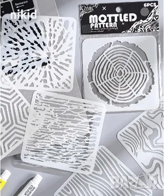 6 бр текстура релеф кора дърво арт стенсил шаблон спрей за торта украса стена декорация Scrapbooking, снимка 1