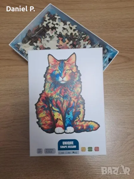 Красив дървен пъзел с котка цветен размер L или А3, снимка 1