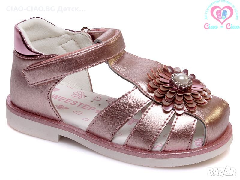 №21-№25, Розови сандали за бебе момиче WEESTEP с цвете и перличка, снимка 1