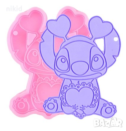Стич stitch сърце прав силиконов молд форма украса декор торта фондан шоколад гипс, снимка 1