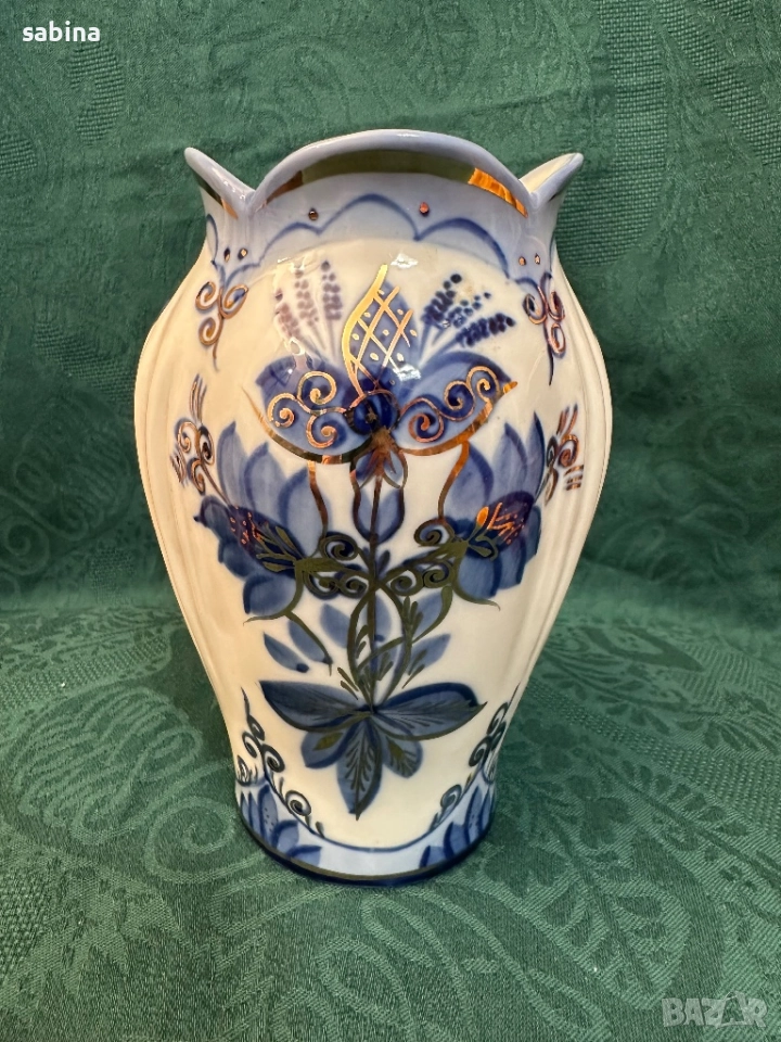 Ваза с кобалт и злато, Кисловодск, СССР, снимка 1