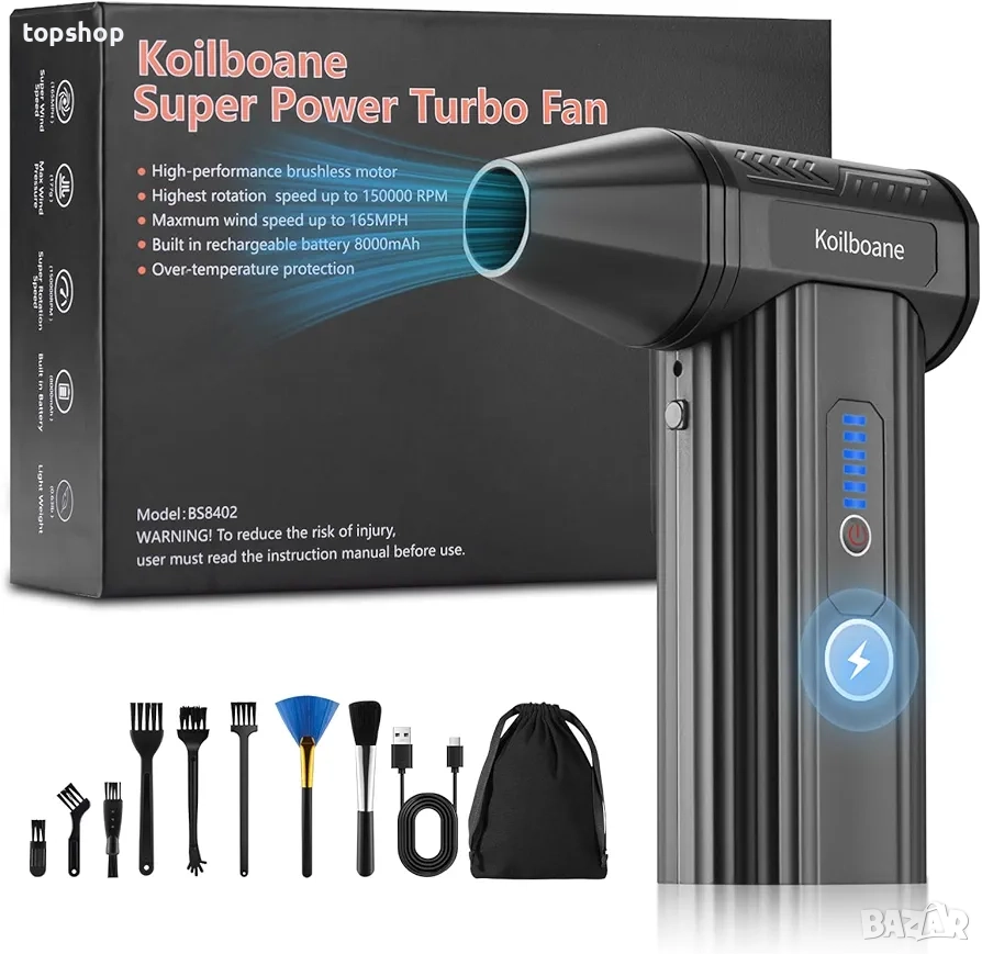 Нова електрическа духалка със сгъстен въздух 150 000 об/мин, батерия 8000 mAh, преносима турбо ..., снимка 1