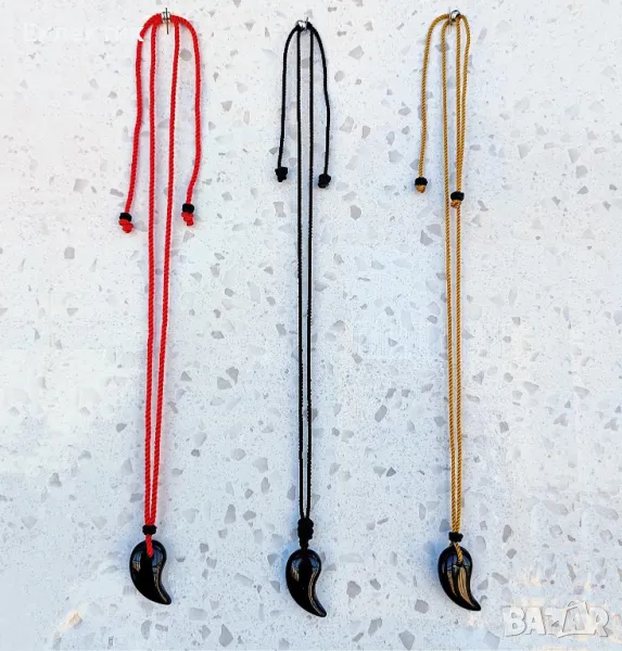 Колиета с голяма магатама от обсидиан и миланска корда, снимка 1