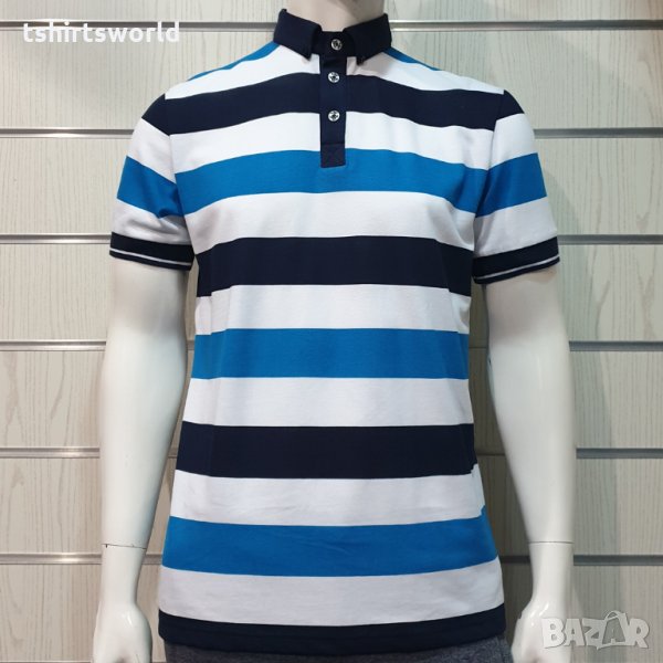 Нова мъжка моряшка блуза тип Lacoste, райе, копчета, пике, снимка 1