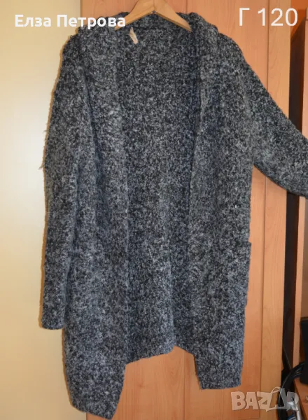 Дълга есенна жилетка, машинно плетена в черно и бяло, снимка 1