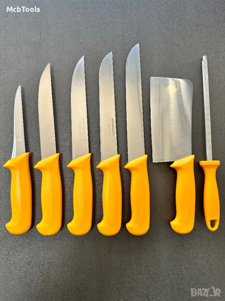 Комплект професионални немски месарски ножове 5 броя със сатър и масат, снимка 1