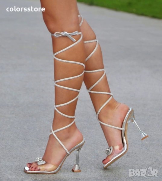 Сандали на ток - сребрист лак - BY26, снимка 1