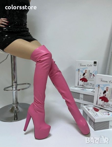 Чизми на ток - розова кожа - GSB3, снимка 1