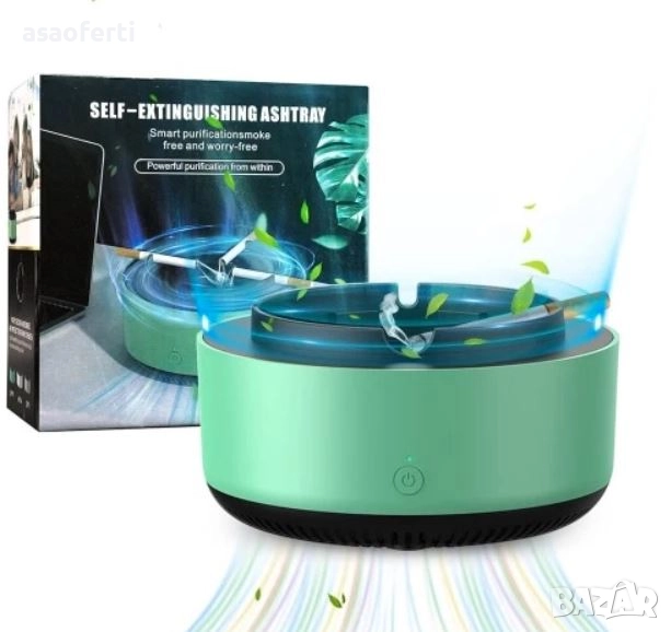 💨 Бездимен Пепелник с Филтър и Вентилатор – USB Зареждане (За Дом, Офис, Кола), снимка 1