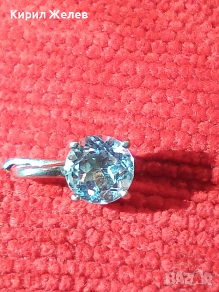 СТАРА СРЕБЪРНА ОБЕЦА - АНГЛИЯ ВИНТИДЖ АРТ ДЕКО БИЖУ с ФАСЕТИРАН СИН ЦИРКОН 25711, снимка 1