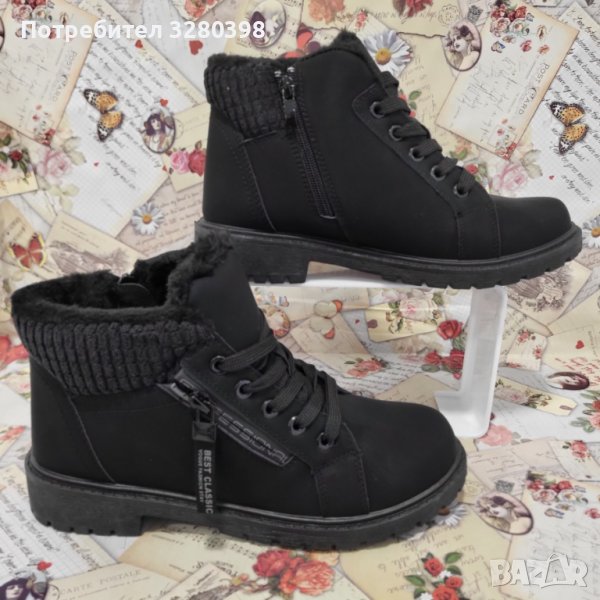 Дамски боти с връзки и топла вата модел: B3104-1 black, снимка 1