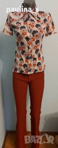 Два броя / Винтидж / Панталон с широки крачоли "Zara" basic / Червен(с блуза) и Антрацит, снимка 5 - Панталони - 32588451