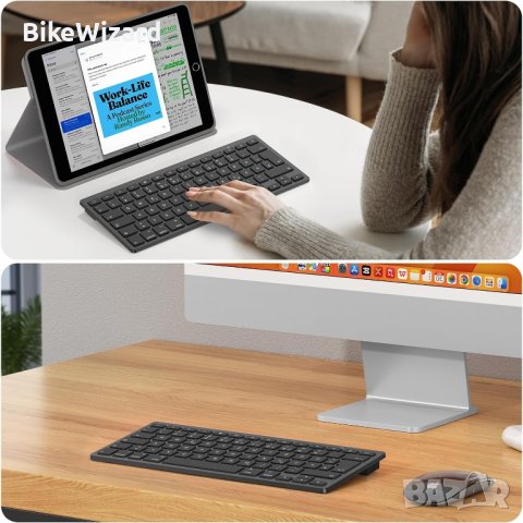 Emetok Bluetooth клавиатура ултратънка съвместима с iPad  и др. НОВА, снимка 5 - Клавиатури и мишки - 43575030