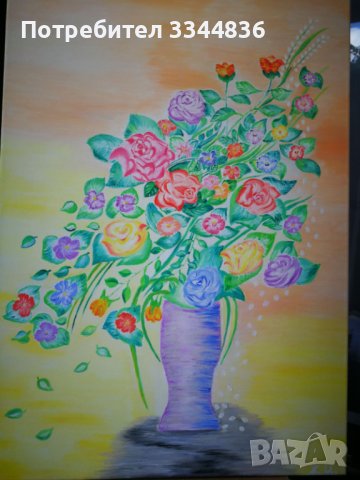 картина цветя -ръчно  рисувана с маслени бои, снимка 1 - Картини - 37033740