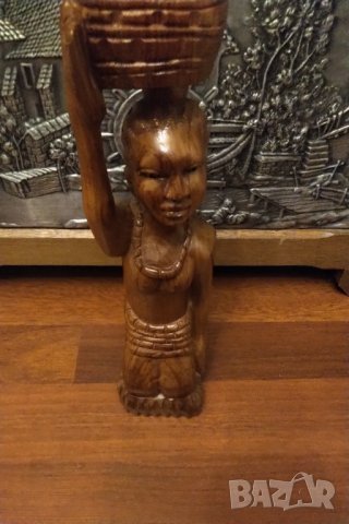 Африканска масивна дървена статуетка ръчна изработка , снимка 3 - Статуетки - 32723000