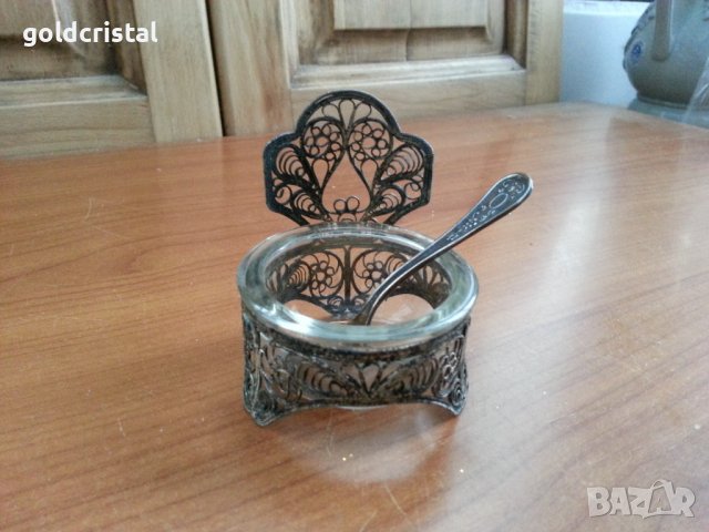 Стара руска солничка солница  филигран , снимка 2 - Антикварни и старинни предмети - 38738780