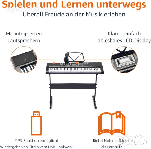 Синтезатор пиано със стойка 61 клавиша и слушалки комплект, снимка 3 - Синтезатори - 52116827