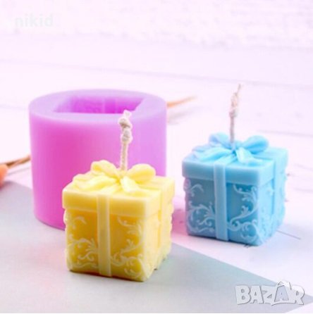 3D Опакована кутия Подарък цилиндър силиконов молд форма торта фондан шоколад гипс сапун калъп свещ 