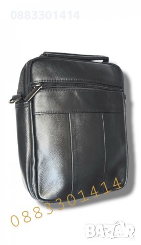 Мъжка кожена чанта, Естествена телешка кожа, Черна, снимка 2 - Чанти - 37228021