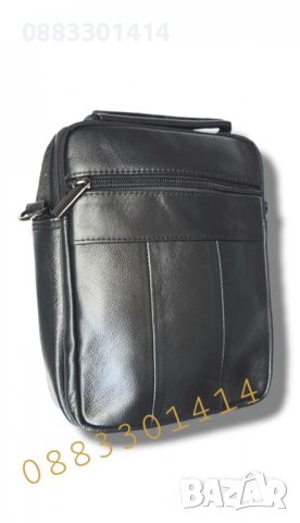Мъжка кожена чанта, Естествена телешка кожа, Черна, снимка 2 - Чанти - 37228021